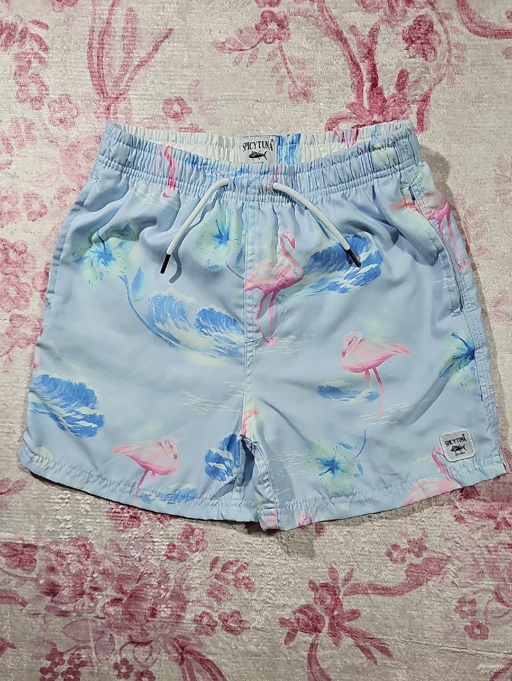 Spicy Tuna Light Blue Flamingo Print‎ Swim Shorts